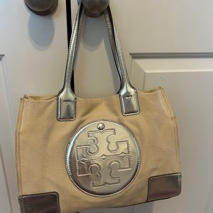 Ivory and silver Tory Burch tote